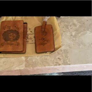 FIRENZE BELLA Virgo Brown Leather Passport and Luggage Tag Set